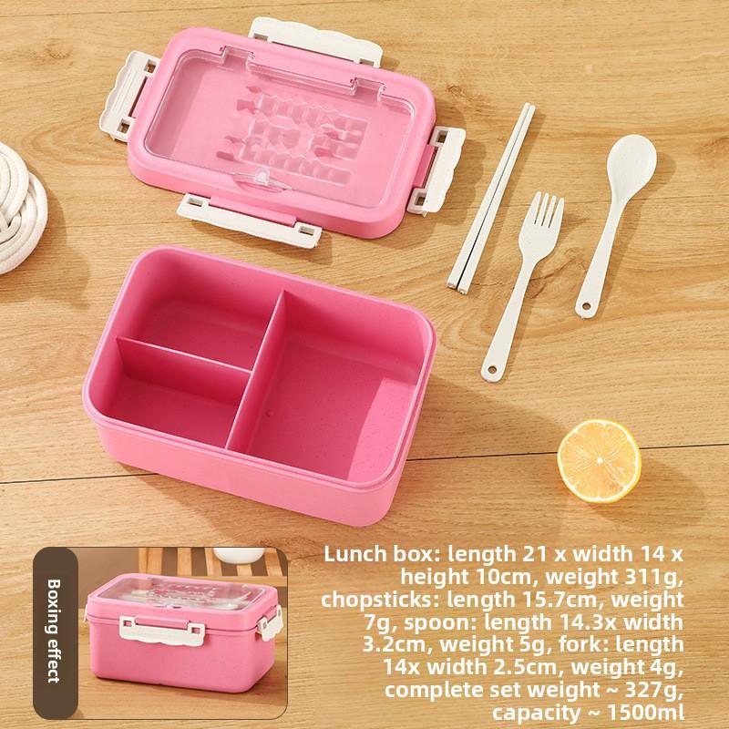 Wheat Compartment Lunch Box, Student and Office Worker Lunch Box, Portable Lunch Box, with Fork, Spoon and Chopsticks