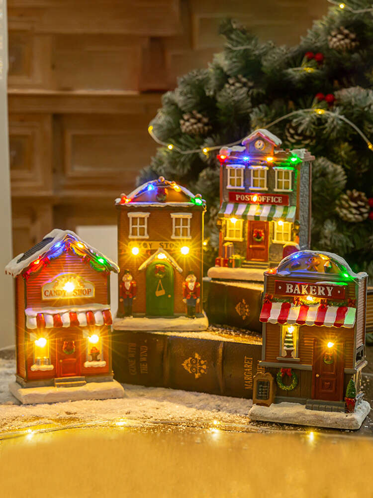 Christmas Resin House Decorations Ornaments Music Glow House Christmas Gifts