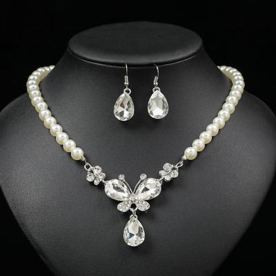 European and American Foreign Trade Necklace Jewelry Pearl Jewelry Set Bridal Gemstone Necklace Earring Set Clavicle Chain Simple