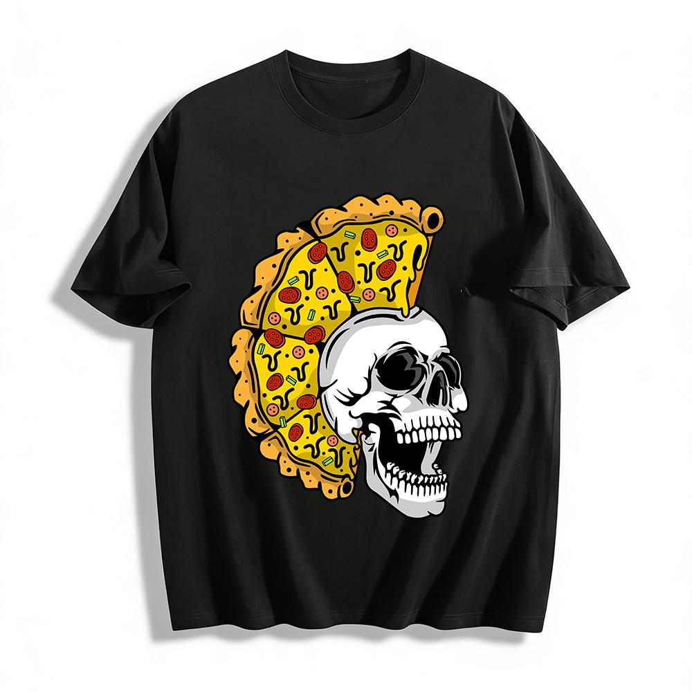 Funny Pizza Skull Graphic Casual Top Pure cotton T-shirt XXS