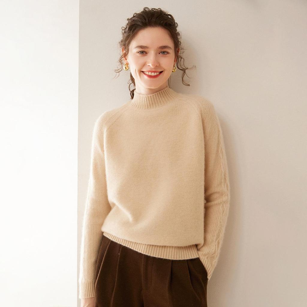 Women's Cashmere Loose Knit Pullover with Half-High Neck for Autumn/Winter 2025