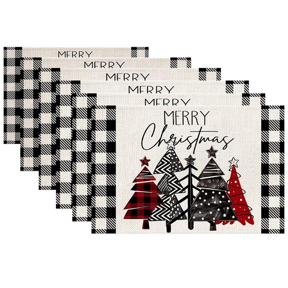 4/6 Pcs Merry Christmas Placemats 18 X 12 In Indoor Kitchen Dining Table Decorations Xmas Tree Placemats Dining Table Mats