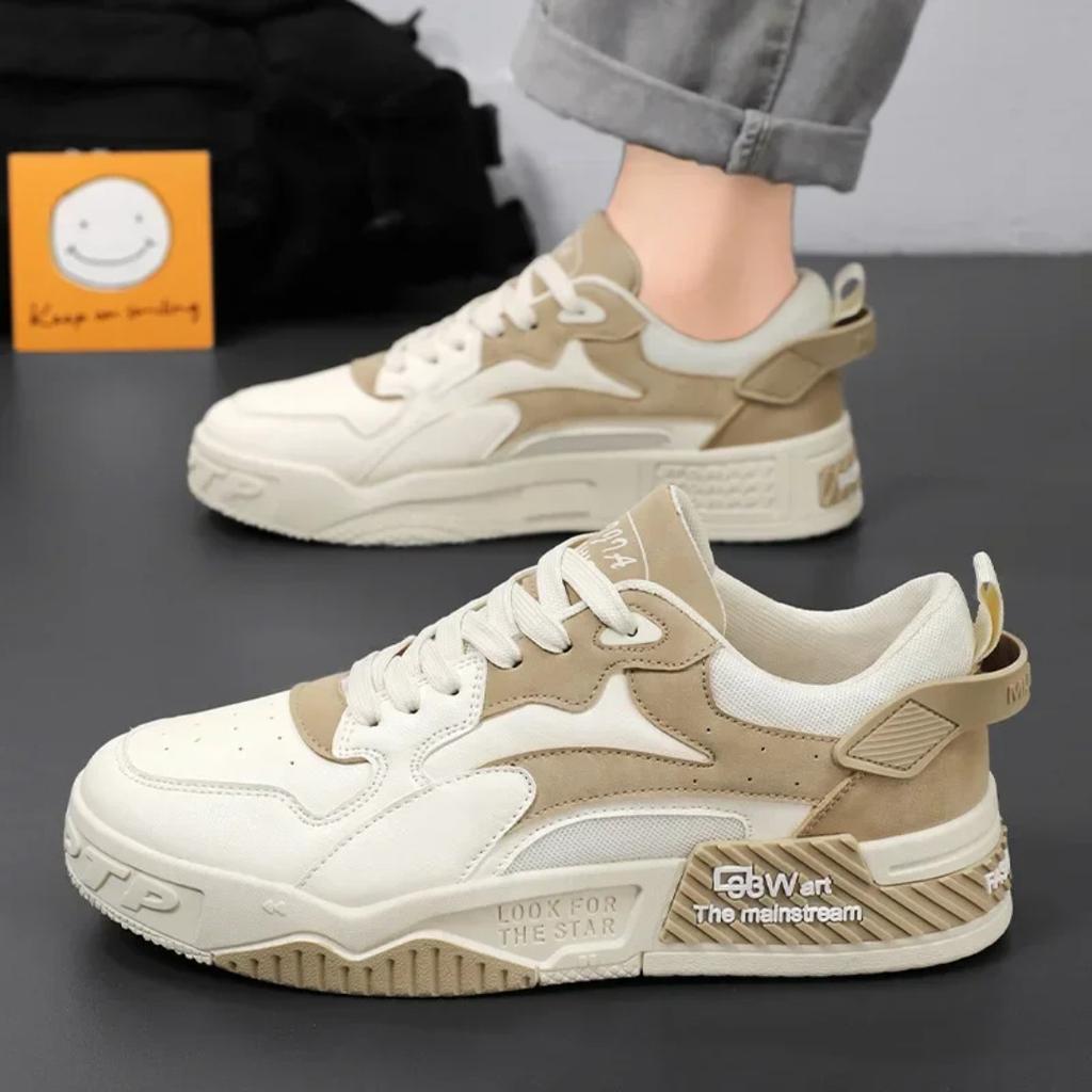 2025 New Men's Sports Shoes Comfortable Thick Soled Shoes Fashionable Lace Up Vulcanized Shoes White Casual Sports Shoes