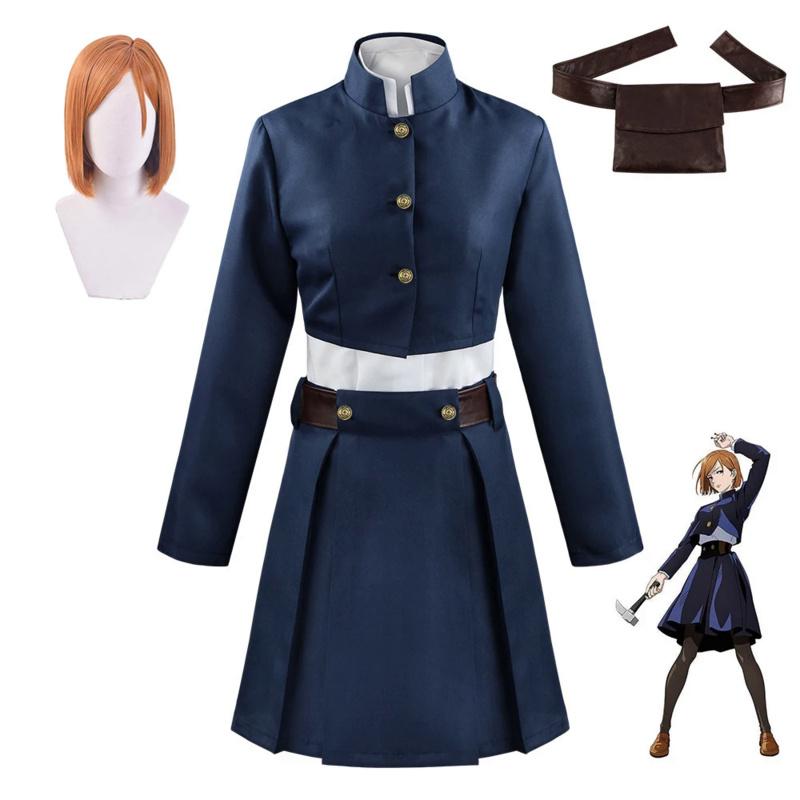 Anime Jujutsu Kaisen Kugisaki Nobara Cosplay Costume Top Skirt Halloween Wigs Women Waist Bag Fancy Party Dress Set