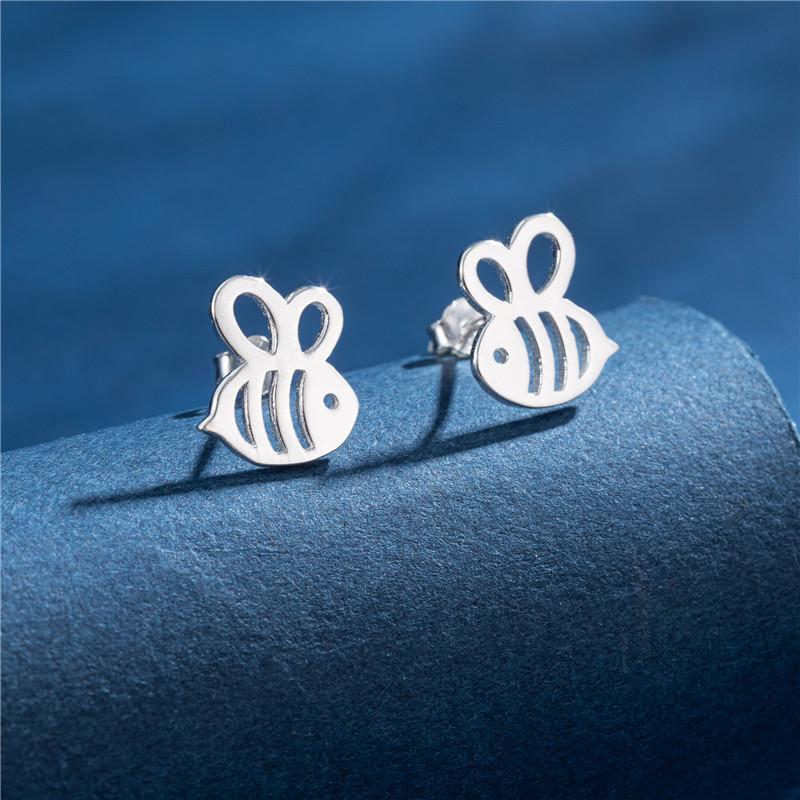 100% Real Sterling Copper 925 Fashion Stud Earrings Minimalist Hedgehog Tiger Penguin Snake Cartilage Studs Hypoallergenic Gift
