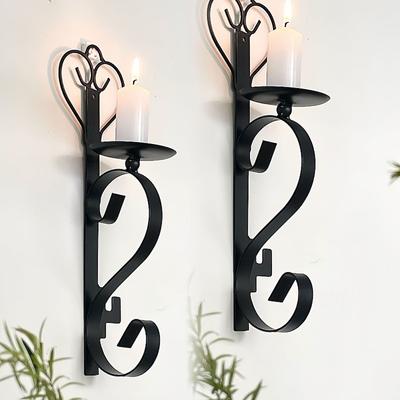 2pcs Iron Wall Hanging Love Candle Holder Hollow Curve Design for Home Bedroom Living Room Wall Decoration Holiday Gift