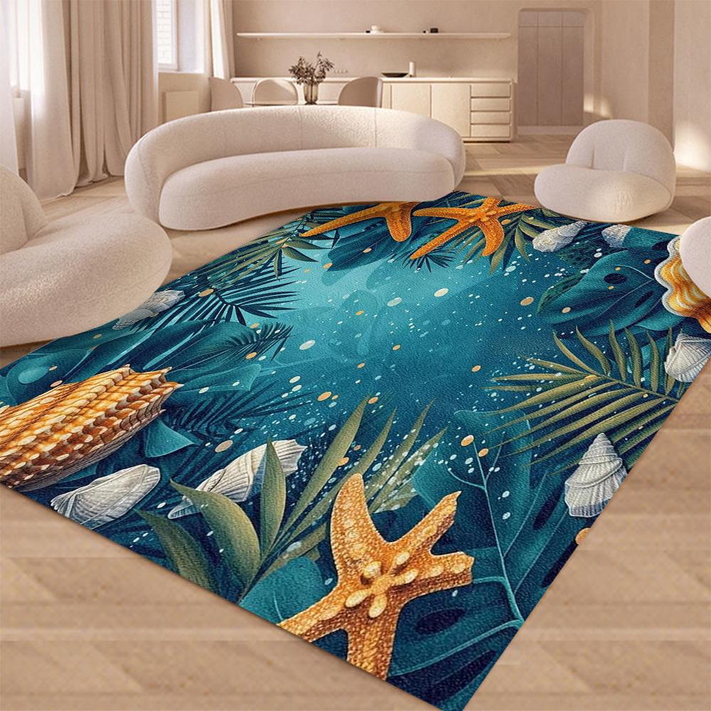 Sea Shell Pattern Living Room Carpet Kid's Bedroom Crawling Soft Mat Washable Non-slip Footpad Geometry Decor Rug for Balcony