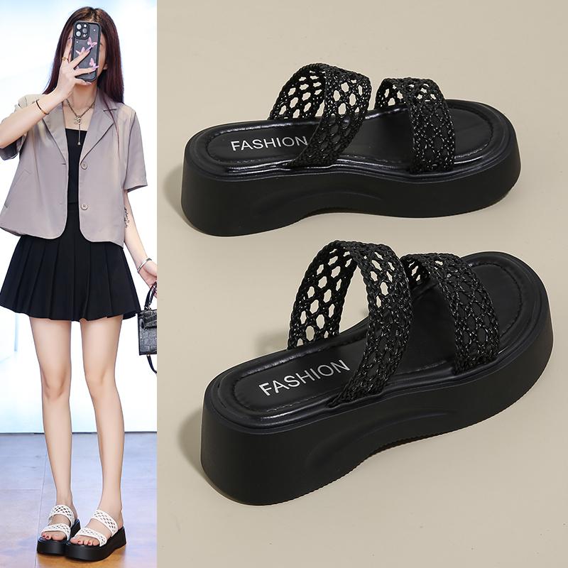 Women Wedge Sandals Hollow Cowhide Beach Sandals Ladies Non Slip Lightweight Platform Sandalias Mujer Casual Summer Shoe