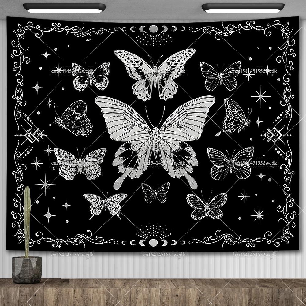 Psychedelic Bohemian Wall Tapestry For Living Room Moon Phase And Stars Tapestrys Butterfly Snake Tapestries Tarot Altar Cloths