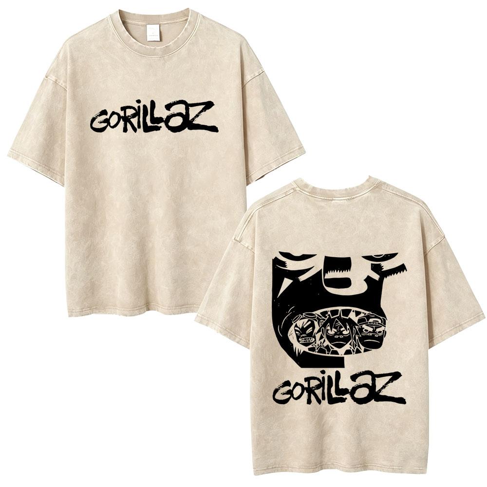 

Washed Vintage Rock Band Gorillaz Tshirt Men Women Clothing Hip Hop Fashion T Shirt Mens Retro Oversized Short Sleeve Tshirts S