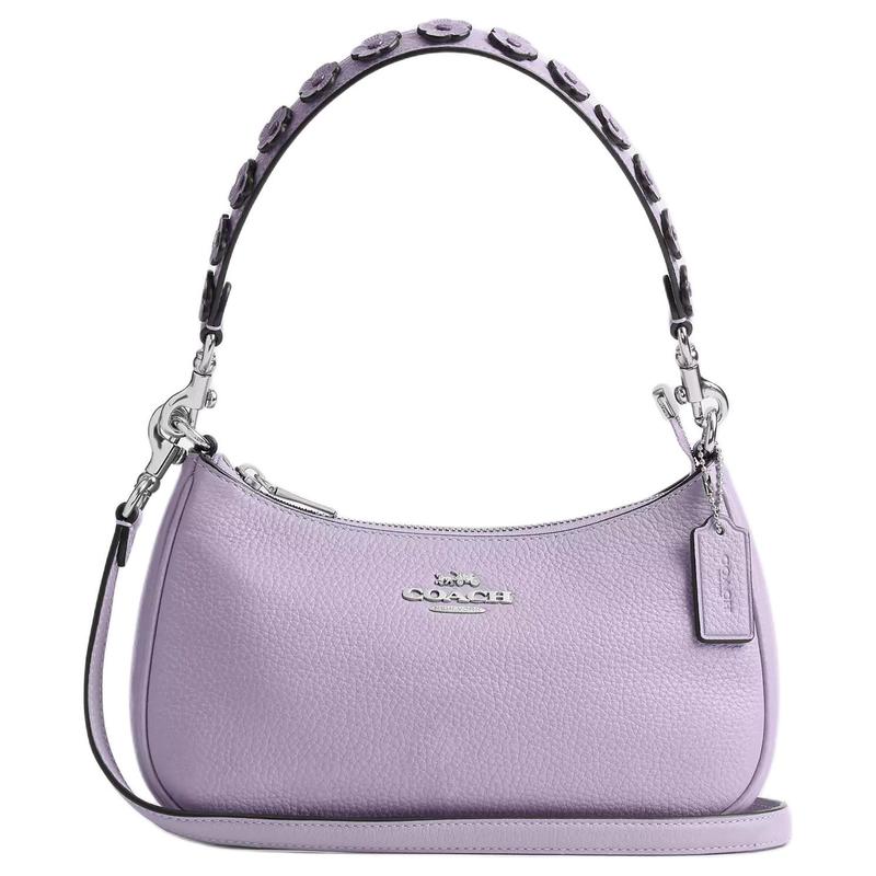 

COACH Teri 25 Floral Appliqué Hardware Pebbled Leather Shoulder Crossbody Tote Medium Women s Purple золотий