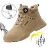 Sapatos de Proteção do Trabalho com Botão Rotativo para Homem Anti-esmagamento Anti-perfuração Sapatos de Segurança Botas de Trabalho Sapatos de Biqueira de Aço Sapatos Indestrutíveis