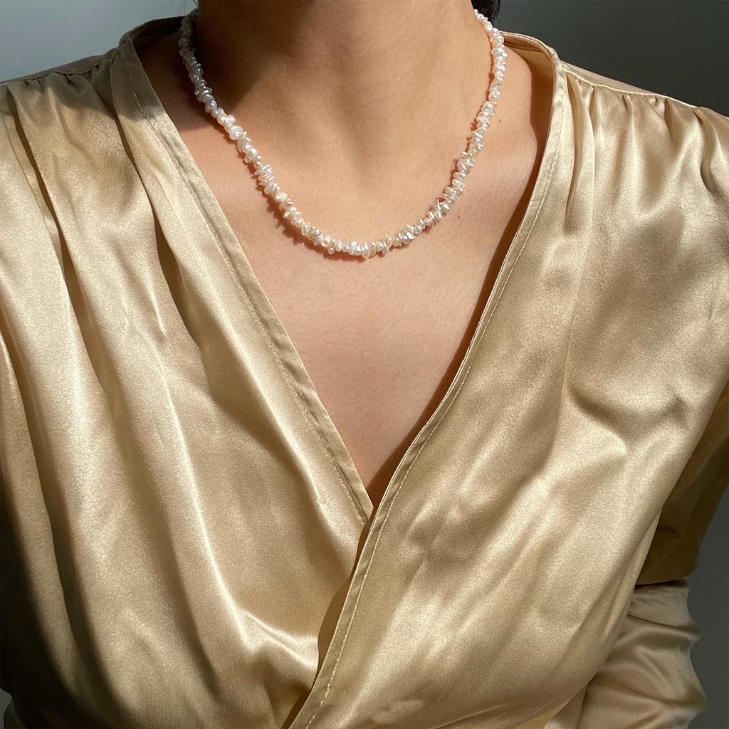 Baroque Special-Shaped Freshwater Pearl Necklace Stacked Hole Small Petal Bead Bracelet Irregular Broken Rice Pearl Collarbone Chain