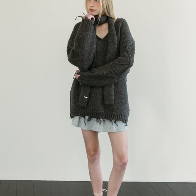 MOIFAIRE Wool  KNIT MUFFLER / CHARCOAL