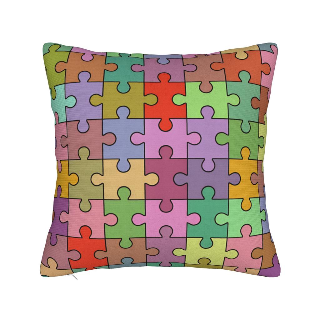 Rainbow Autism Awareness Puzzle Seamless Pattern Pillow Cover  Design Cushion Cover Funny Pillow Case For Office Car Home Decor