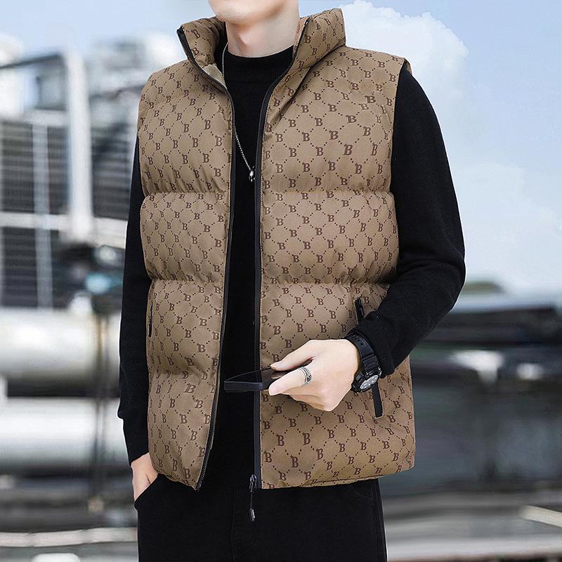 

Men s Velvet-Lined Winter Vest: Warm, Casual Stand Collar Outerwear XL кавовий