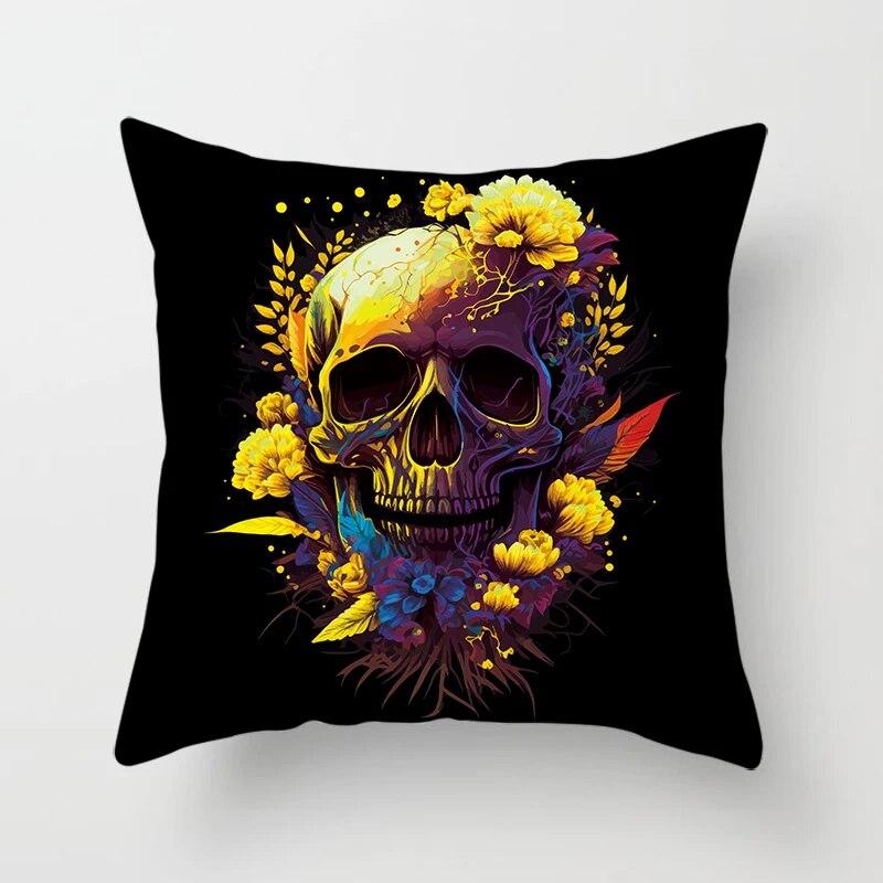 Față de pernă cu flori de craniu colorat imprimare decorativă pătrată canapea mașină husă de pernă de modă 45 * 45 cm decorațiuni pentru casă