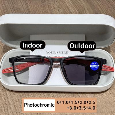 Lunettes de lecture photochromiques vintage à verres carrés HD pour hommes et femmes, lunettes de soleil intelligentes 0+1.0+2.0+4.0