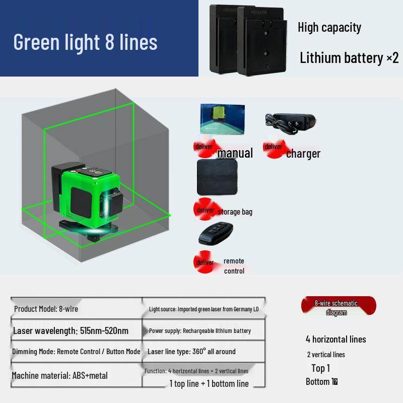 12-Line High-Precision Green Laser Level with Strong Light and Self-Leveling