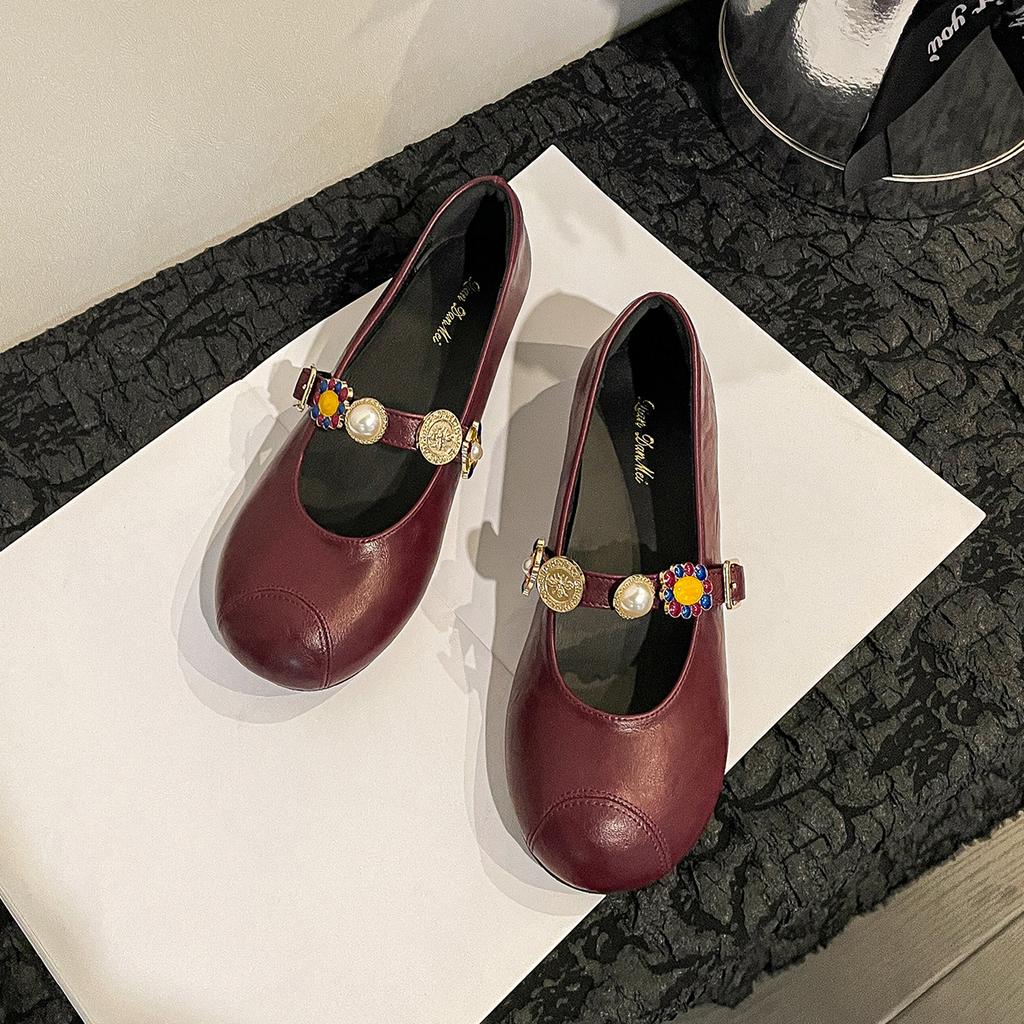 Mary Jane Shoes Female Genuine Leather 2026 New Ballet Shoes Women Round Toe Shallow Mouth Flat Ladies Shoes