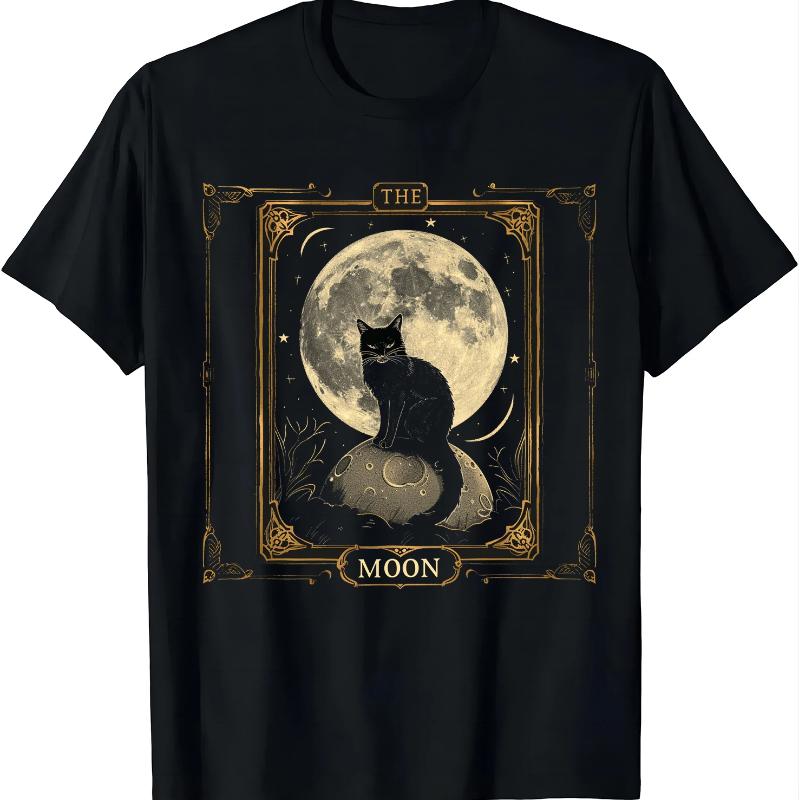 Tarot Card Crescent Moon Black Cat Gothic Fashion Women's T-shirt Y2k Women's T-shirt Graphic T Shirts Summer Streetwear Y2K Top