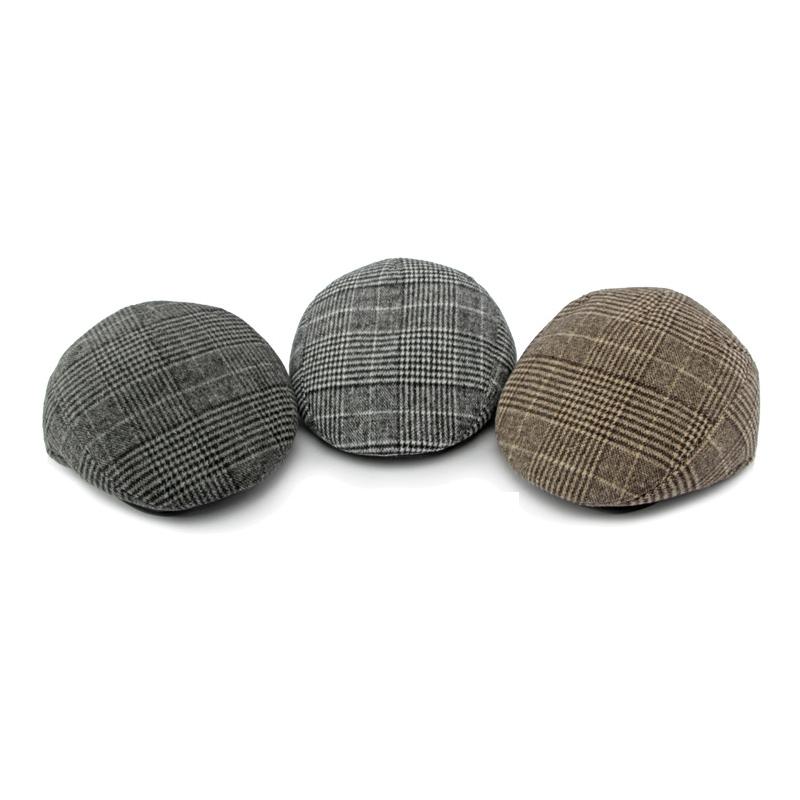 Middle-Aged Men Cap Autumn Winter Cotton Ear Protection Warm Plaid Beret Forward Cap Driver Ivy Hat Newsboy Caps for Men