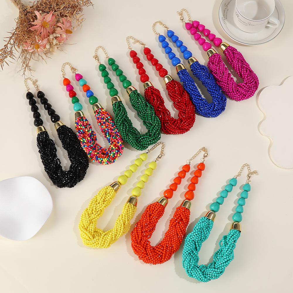 Bohemian Multi-Layer Beaded Necklace Set: Cross Weave & Retro Ethnic Style for Women