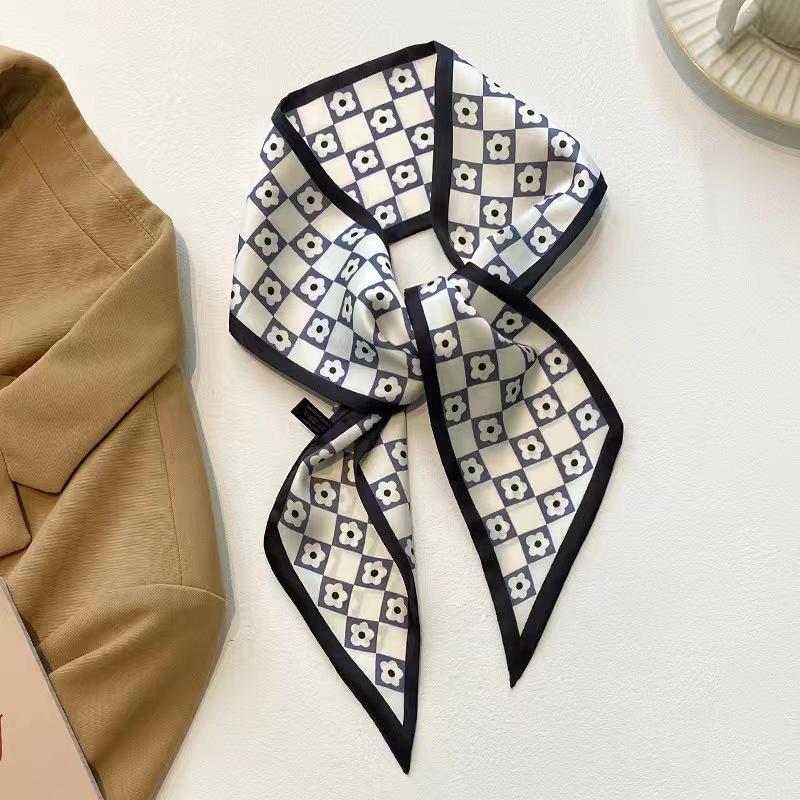 Small White And Tender Green Silk Scarf For Women, Thin Streamer, Headband, Hair Tie, Bag Decoration Long