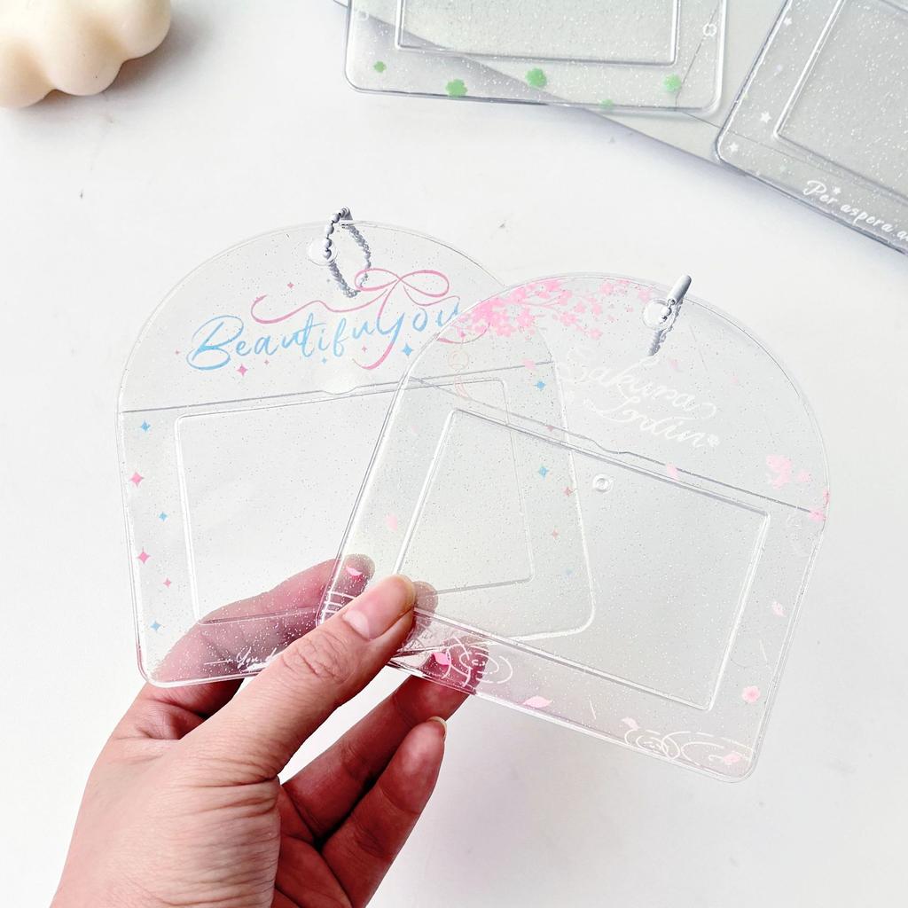 Transparent Sweet Horizontal Kpop Photocard Holder Retro Japanese Lucky Clover Cute Portable Keyrng Student ID Card Protector