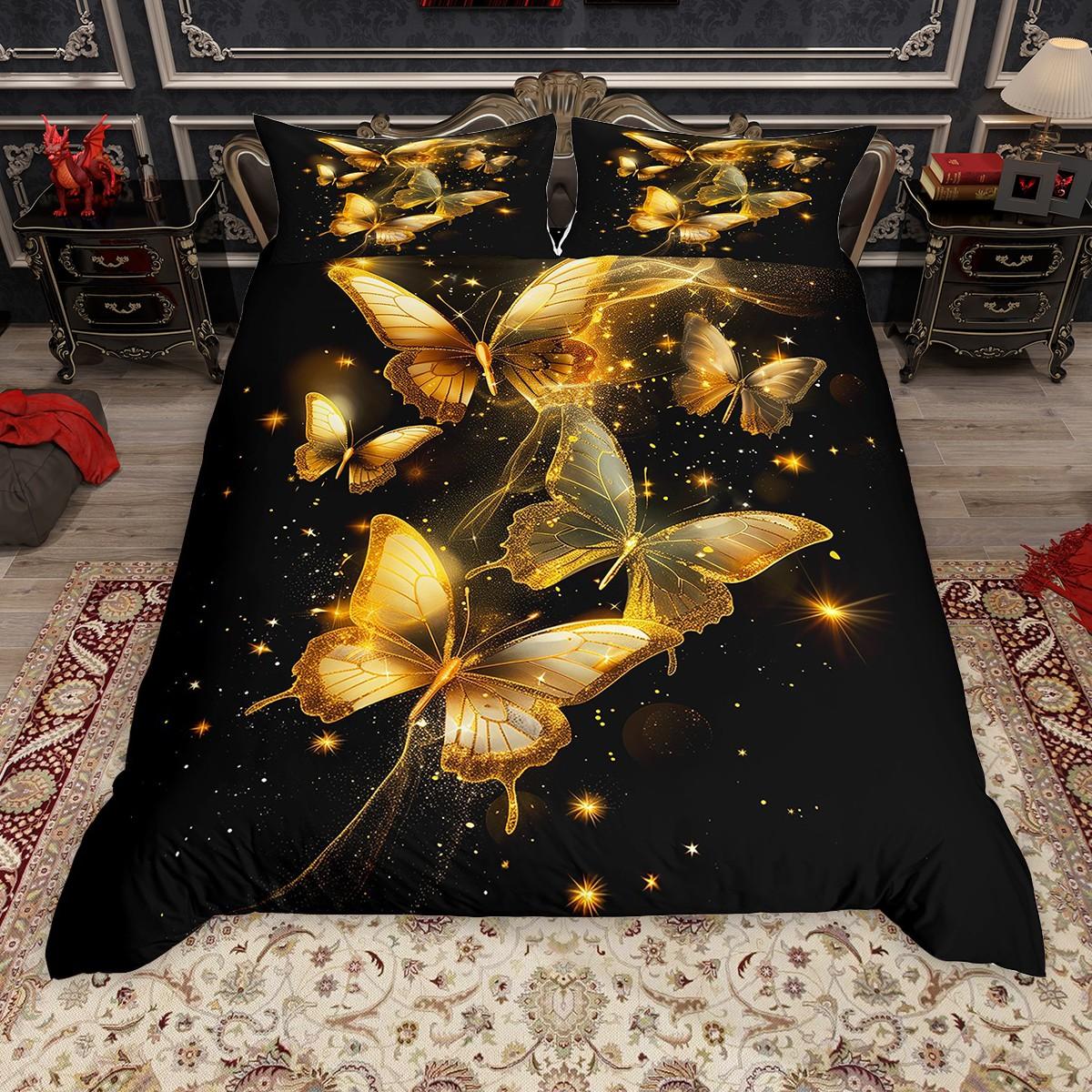 

Comforter Homewish Glitter Butterfly For Girls Watercolor Marble Bed Set Bling Sparkles Print Set Comforter (quilt)-EU Single(135*200cm)3pcs
