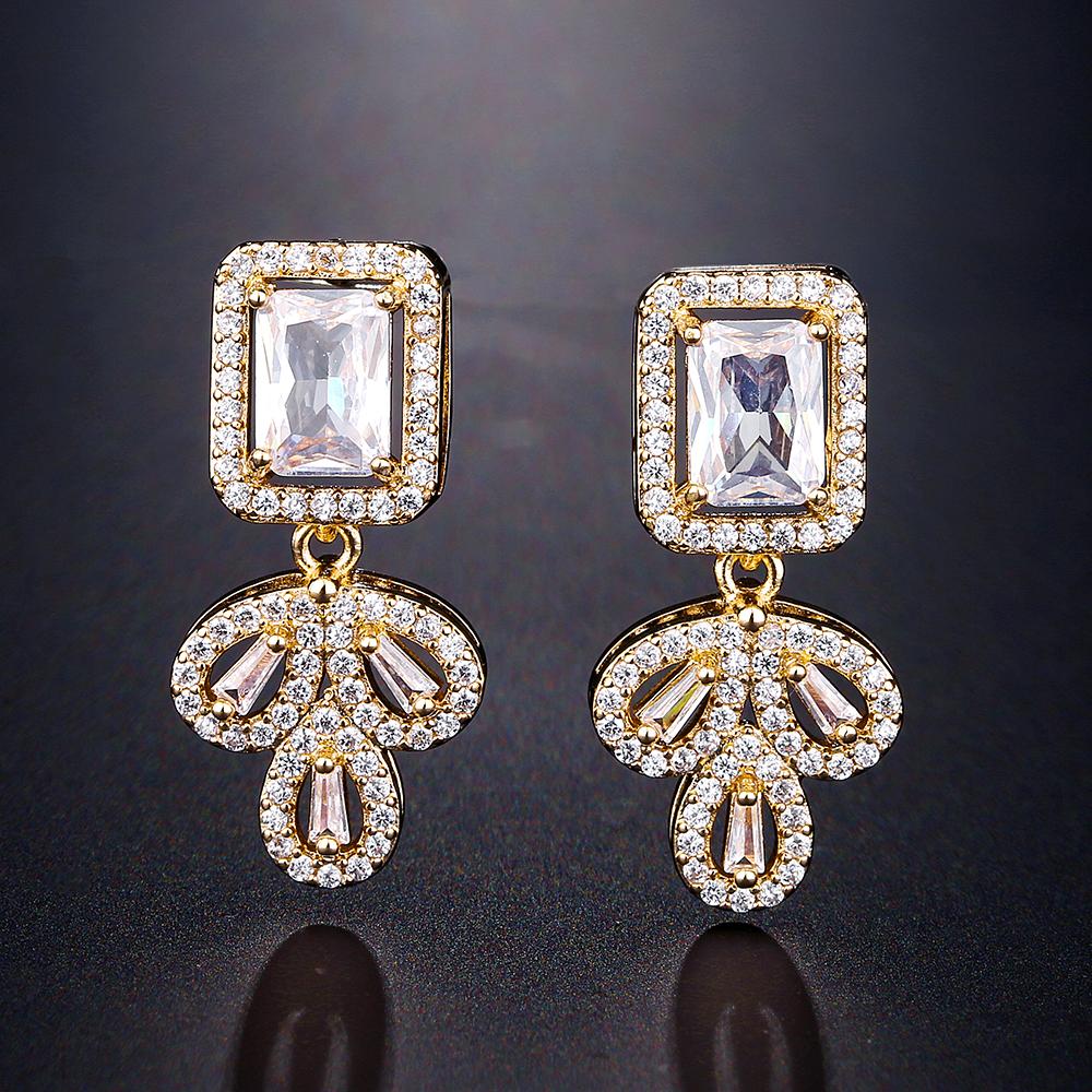 ZAKOL Classic Geometric Water Drop Full Big Zircon Earrings Necklace Set for Women Luxury Sparkling Bridal Wedding Zircon