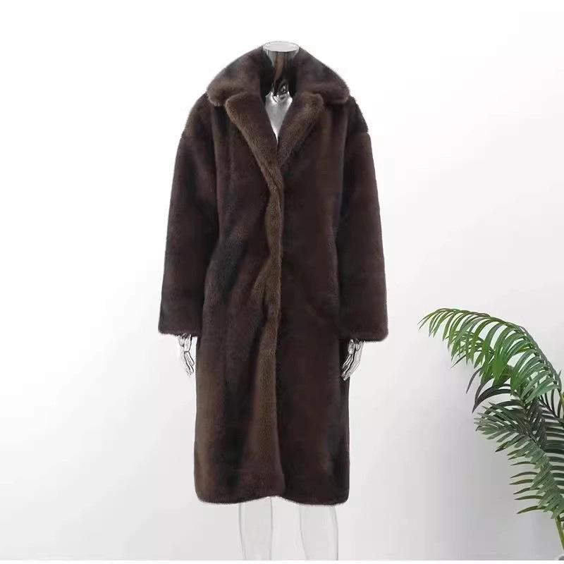 New women's clothing autumn and winter fur jacket imitation mink coat women's long whole mink mink fur suit collar casual