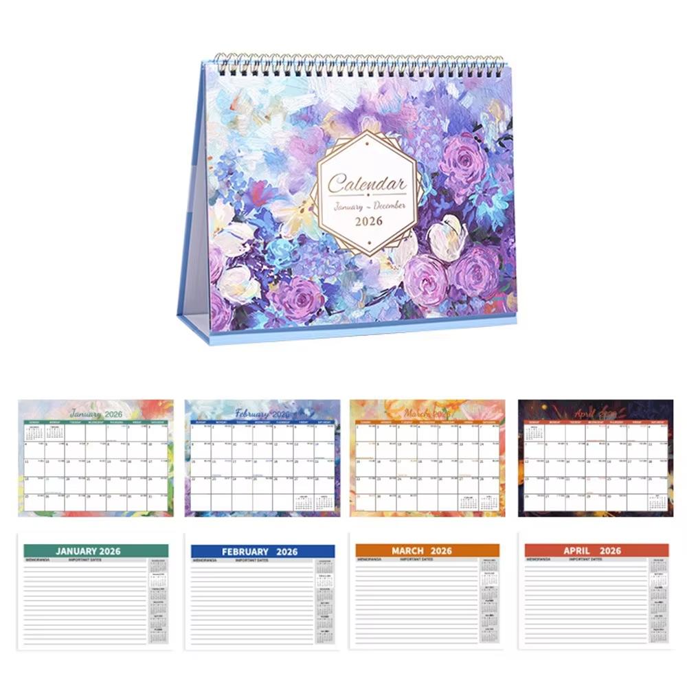 2026 Creative Desktop Calendar-Portable Thick Paper Standing Flip Version,Daily Schedule/Yearly Agenda,Time Management Organizer