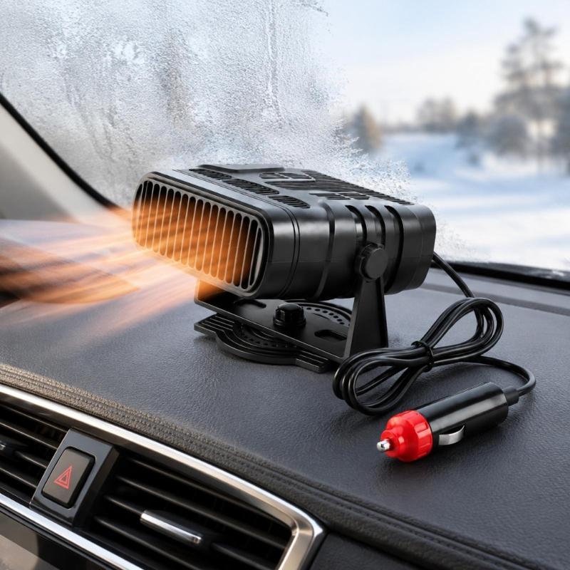 12V or 24V 2-in-1 Car Heater & Coolers, Car Windshield Heater Fan with Warm and Cool Operation, Adjustable Aiming Support and Attached Vehicle Power