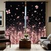 2PCS Black to Pink Cherry Blossom Print Sheer Polyester Curtains Rod Pocket Top for Living Room Bedroom Home Decor