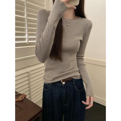 Schmal geschnittener Rundhals Basic Strick-Unterhemd Damen Frühling Einfach und vielseitig Langarm Innenoberteil Pullover