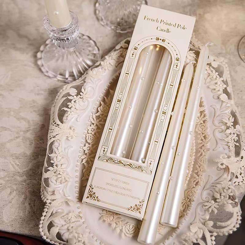 2PC DIY Pearl Pearlescent Candles Smokeless Candles Party Decoration Pearlescent Color Elegant 18/25/30cm