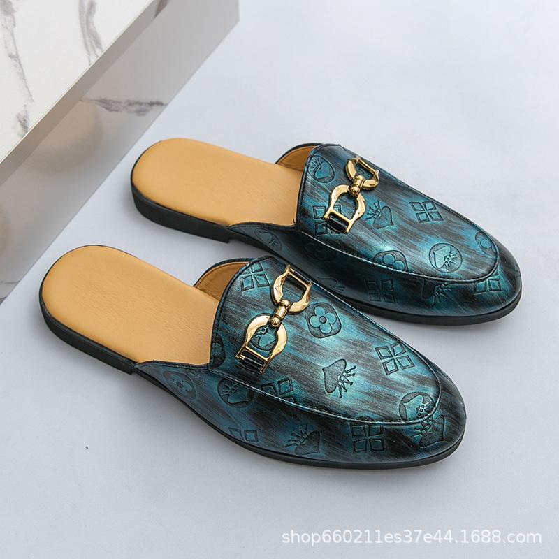 

Hairstylist half-drag small leather shoes in the summer of 2025 men s breathable lazy people pedal low-top casual leather shoes 38