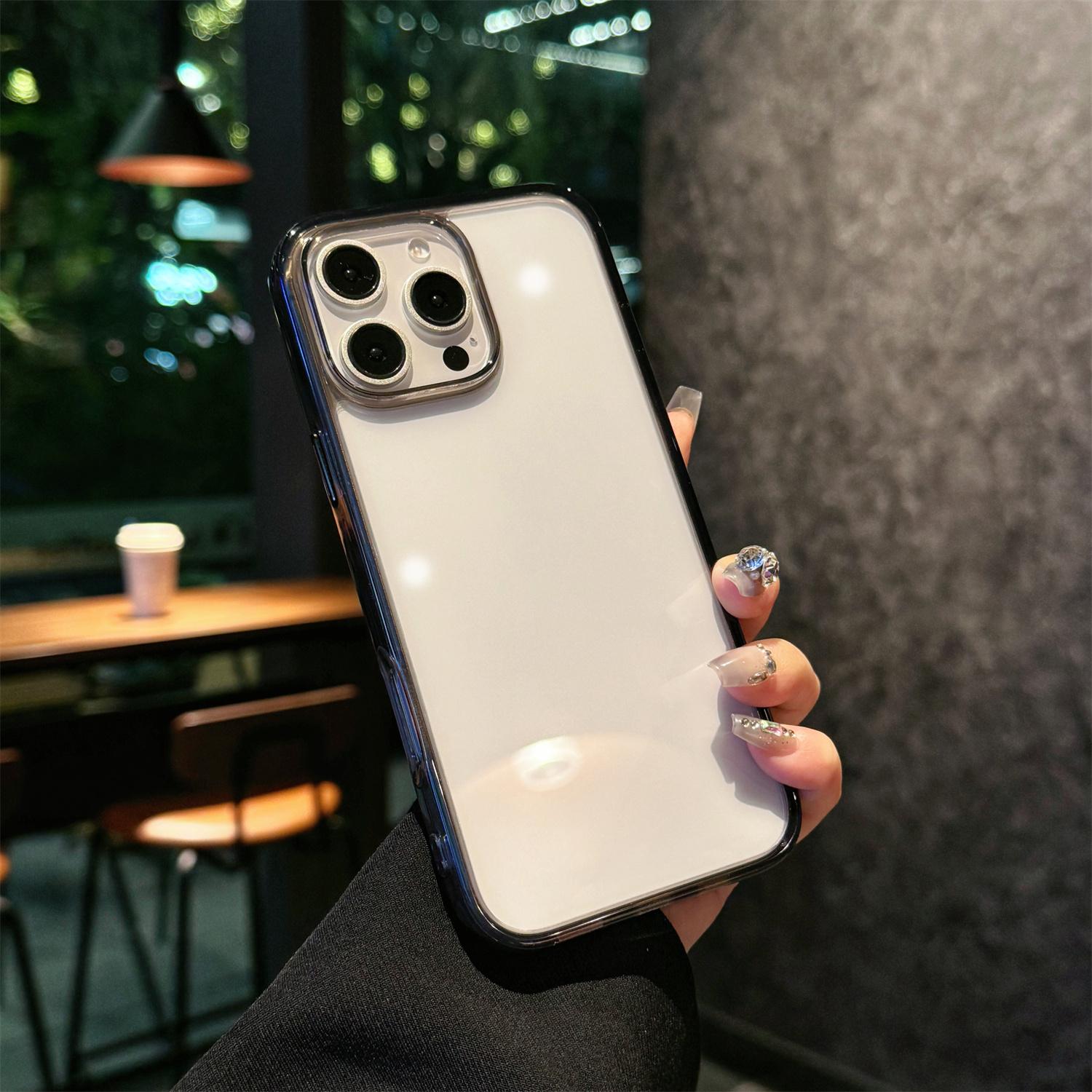 

For iPhone 16 Pro Max Crystal Clear Case TPU+Acrylic Shockproof Phone Cover Transparent Black