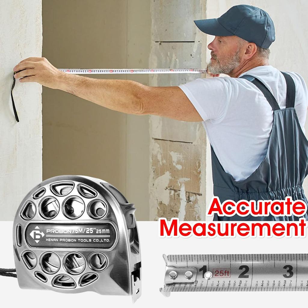 Retractable Tape 25FT Stainless Steel Measuring Tape with Double-Sided Scale Waterproof Portable Retractable Measure Ruler for Household Agricultural