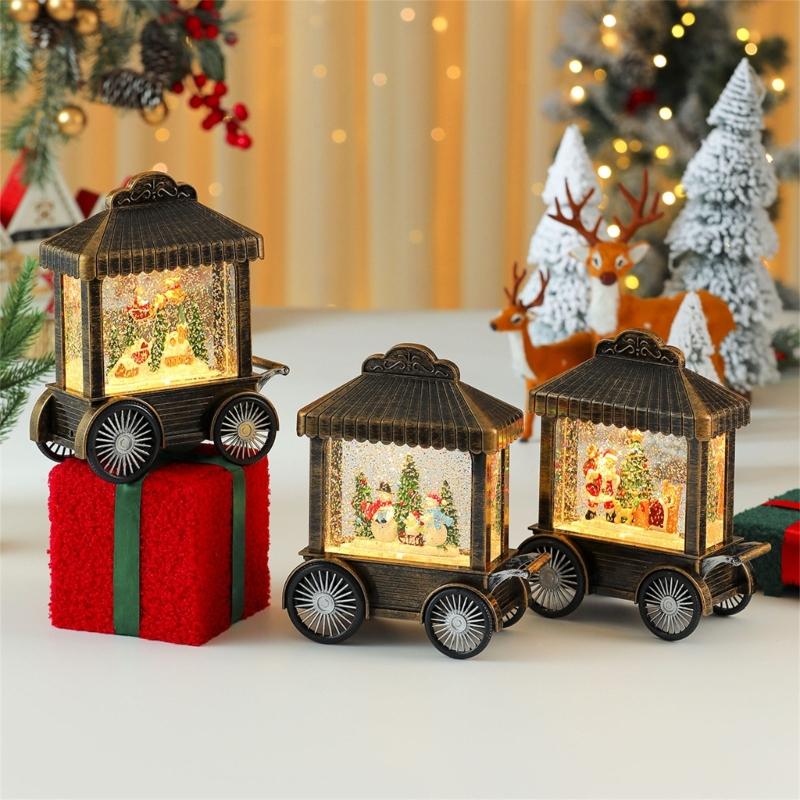Lighted LED Musical Christmas Music Box Christmas Toy Music Box Snow Globe Cart Table Ornament for Home Decoration