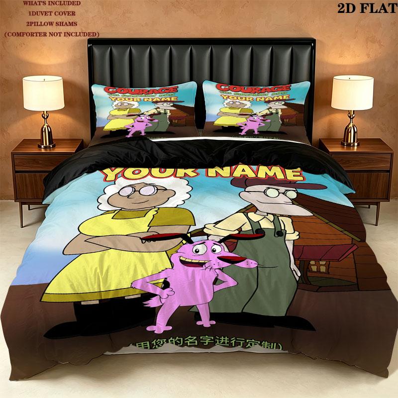 Custom the Cowardly Dog Bedding Quilt Set Quilt Cover Pillowcase Home Decoration Birthday Gift (1 * duvet cover + 2 * pillowcase, without core)