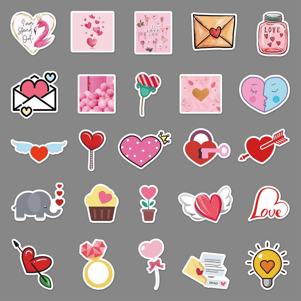 50PCS Heart-Shaped Valentine's Day Stickers for Wedding, Laptop, Luggage, Phone Decor.
