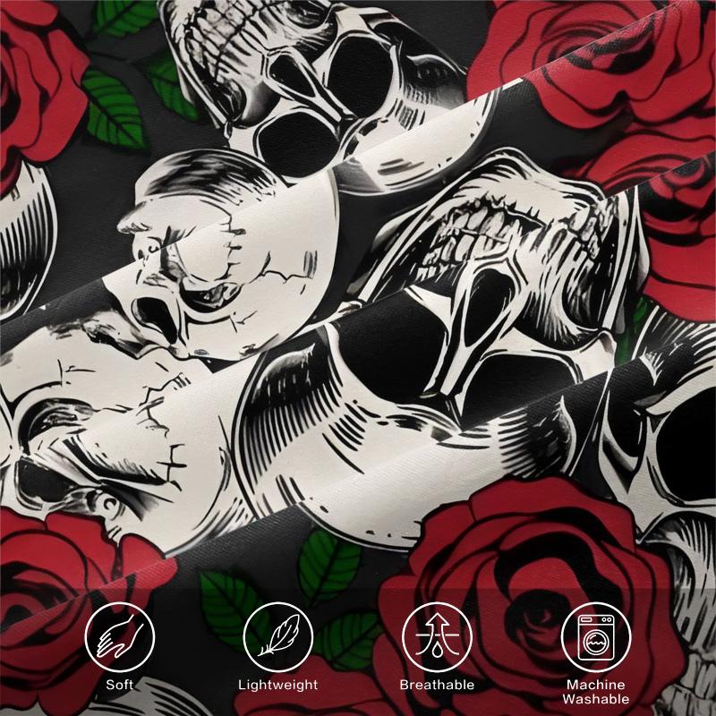 Skull And Rose Print Duvet Cover Set, No Filler, Soft and Comfortable Bedding Suitable for Bedroom and Hotel Decoration