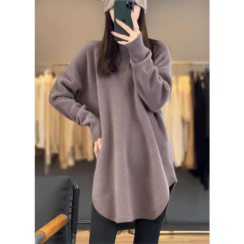 Autumn and winter new sweaters women's medium and long lazy wind round neck soft waxy skin-friendly knitted sweater loose top