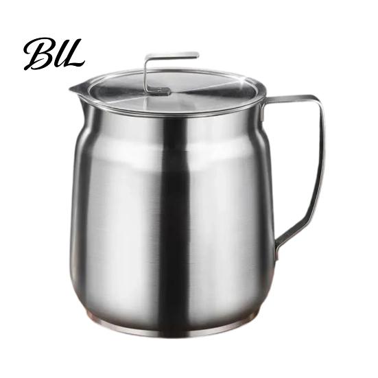 Compact Oil Can Stainless Steel Filter Container with Fine Mesh 1500/2000ml Heat-Resistant Kitchen Multi-use Pan Jug for Frying Lard Grease