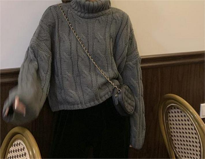 2024 Autumn/Winter Korean Style High Neck Cable Knit Pullover - Loose Fit for Students, Trendy and Lazy Style