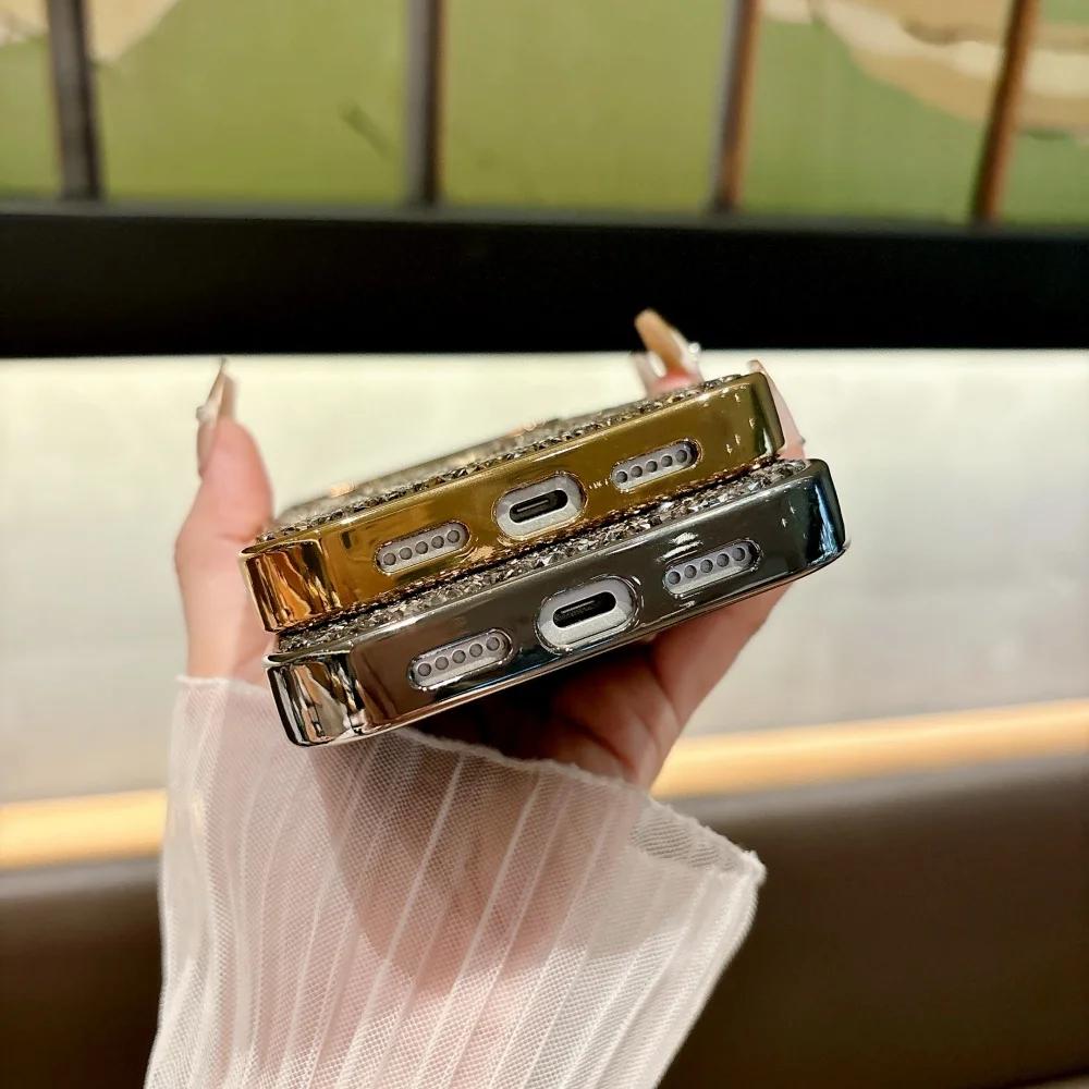 Fashion Bling Diamond Magnetic Phone Case for Iphone 17 Pro Max 16 15 14 13 12 11 Wireless Charging Shockproof Protect Cover