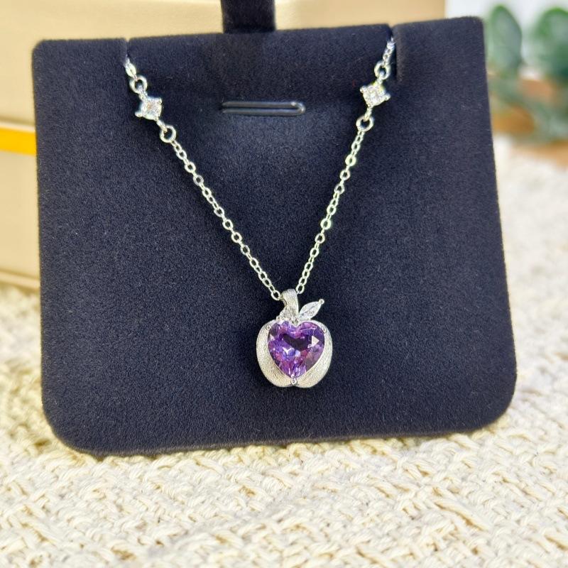 

Original Brushed S925 Sterling Silver Necklace Natural Crystal Apple Pendant Fashion Christmas Gift for Women 925 silver