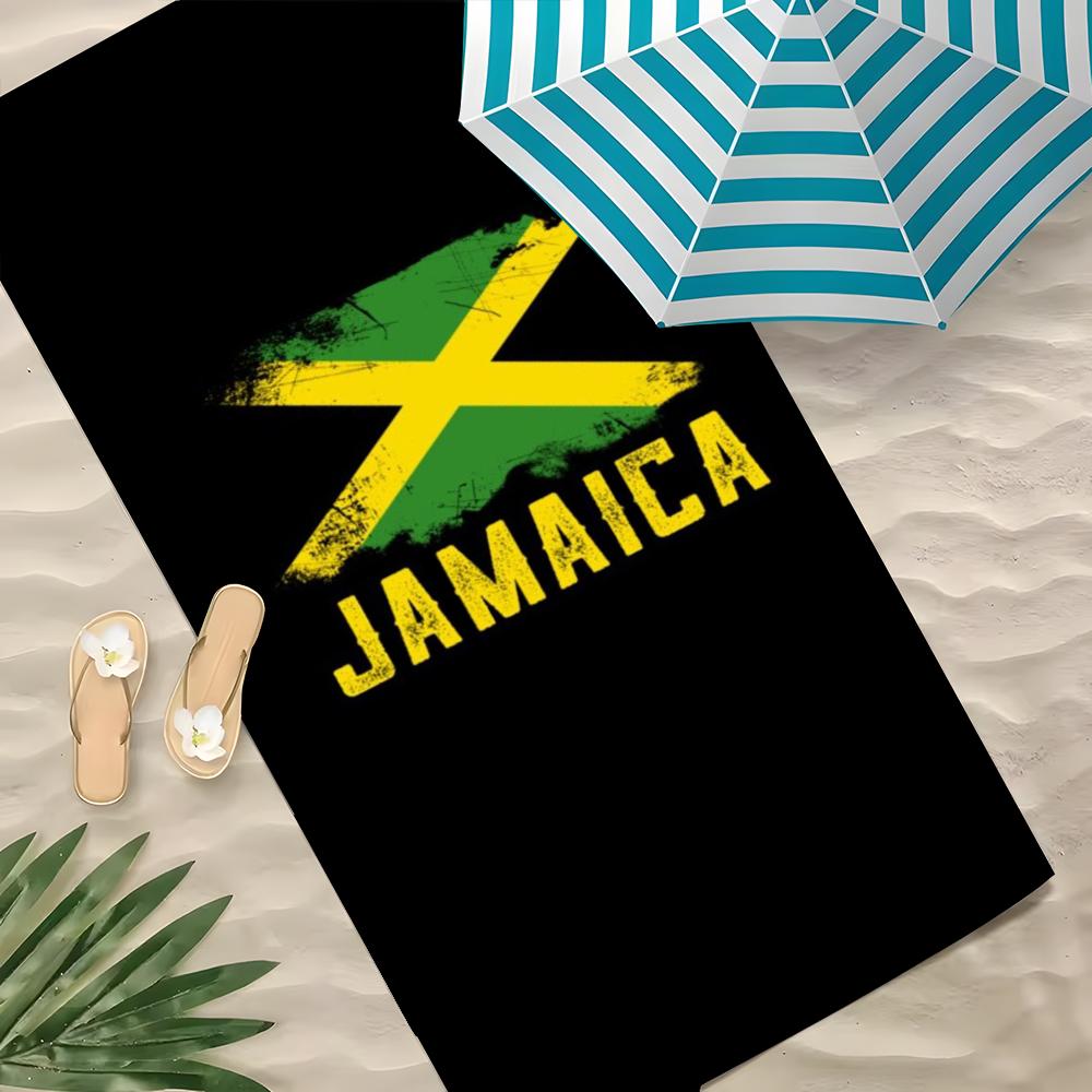 J-Jamaica Flag Towel Polyester Beach Towel Quick Dry Sand Free Bath Towel For Summer Pool Travel Vacation